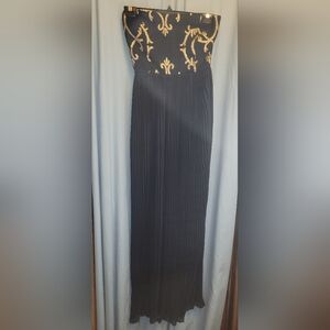 Black and gold abstract printed tube top dress. Size M.